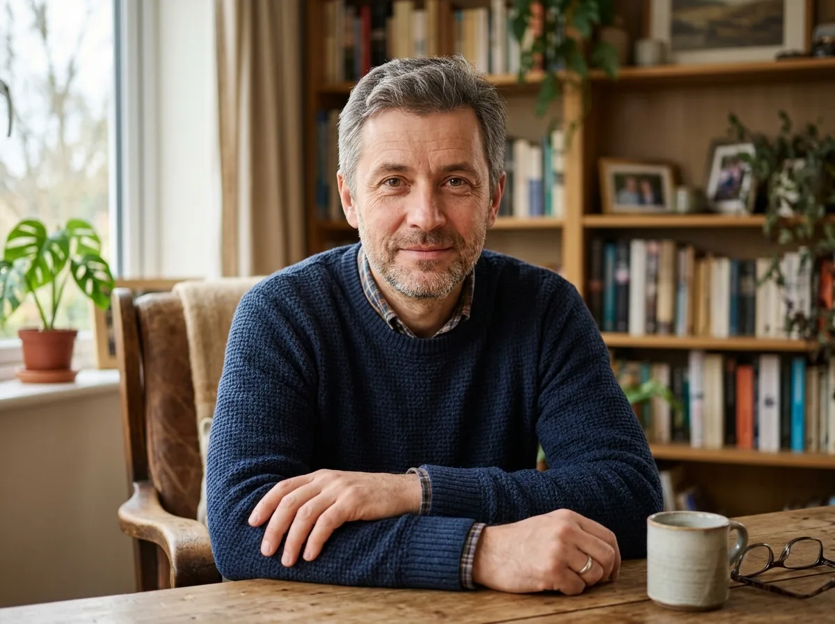 Аватар мужчины 44 года Владимир, портрет в домашней обстановке, спокойное выражение лица