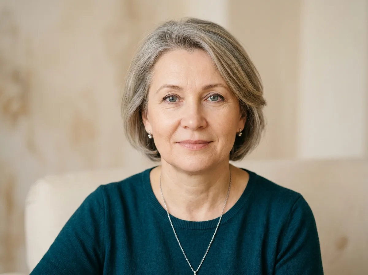Аватар женщины около 55 лет Наталья Борисовна, портрет, спокойный взгляд, нейтральный фон